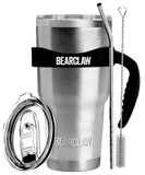 Bearclaw Tumbler With Straw - Insulated Stainless Steel Coffee Mug Travel Cup For Water - 2 Leak-Proof Lids, Metal Straw, Brush, Handle - 30 oz