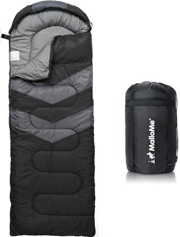 MalloMe Sleeping Bags for Adults Cold Weather & Warm - Backpacking Camping Sleeping Bag for Kids 10-12, Girls, Boys - Lightweight Compact Camping Essentials Gear Accessories Hiking Sleep Must Haves (50°F to 77°F)