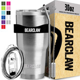Bearclaw Tumbler With Straw - Insulated Stainless Steel Coffee Mug Travel Cup For Water - 2 Leak-Proof Lids, Metal Straw, Brush, Handle - 30 oz
