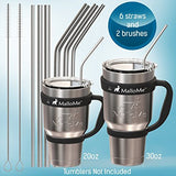 Reusable Metal Stainless Steel Straws – Drinking Curved & Straight Long Reuseable Dishwasher Safe For 30 oz Large Tumbler Drinks Plastic Free Silver Accessories - MalloMe