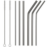 Reusable Metal Stainless Steel Straws – Drinking Curved & Straight Long Reuseable Dishwasher Safe For 30 oz Large Tumbler Drinks Plastic Free Silver Accessories - MalloMe