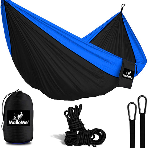 Double Portable Camping Hammock With Ropes - Black & Blue