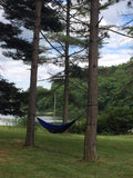 Double Portable Camping Hammock With Ropes - Black & Blue