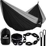 Double Portable Camping Hammock with Straps - Black & Grey