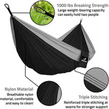 Double Portable Camping Hammock With Ropes - Black & Grey