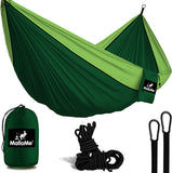 Double Portable Camping Hammock With Ropes - Dark Green & Light Green