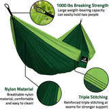 Double Portable Camping Hammock With Ropes - Dark Green & Light Green