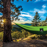 Double Portable Camping Hammock With Ropes - Dark Green & Light Green