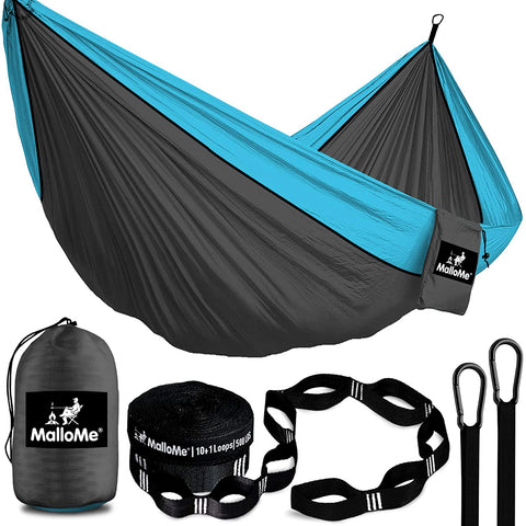 Double Portable Camping Hammock With Straps - Dark Grey & Sky Blue