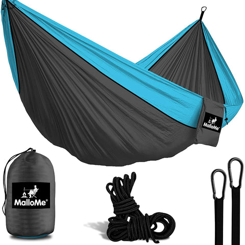 Double Portable Camping Hammock With Ropes - Dark Grey & Sky blue