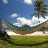Double Portable Camping Hammock With Straps - Khaki & Dark Green
