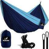 Double Portable Camping Hammock With Ropes - Navy Blue & Sky Blue