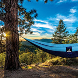 Double Portable Camping Hammock With Ropes - Navy Blue & Sky Blue