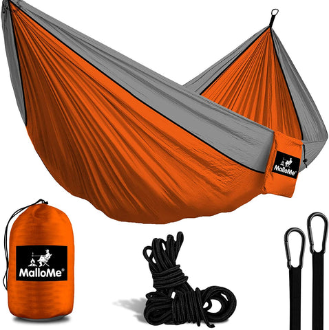 Double Portable Camping Hammock With Ropes - Orange & Grey