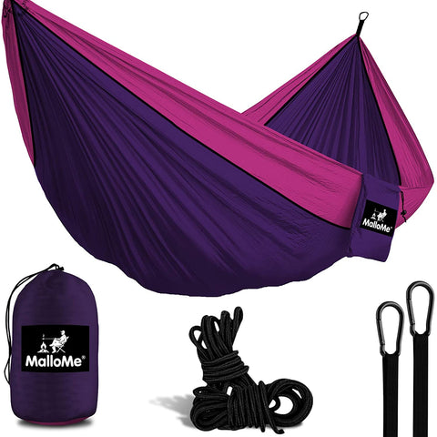 Double Portable Camping Hammock With Ropes - Purple & Fuchsia