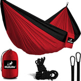 Double Portable Camping Hammock With Ropes - Red & Black