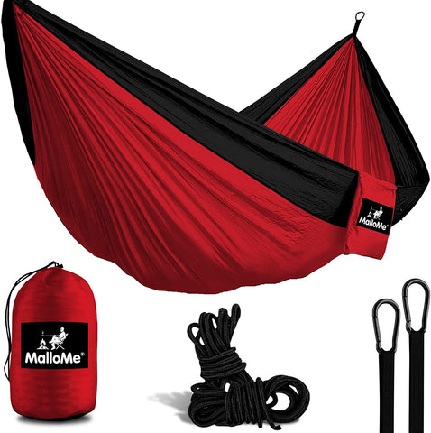 Double Portable Camping Hammock With Ropes - Red & Black