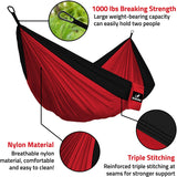 Double Portable Camping Hammock with Straps - Red & Black