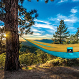 Double Portable Camping Hammock With Ropes - Sky Blue & Gold