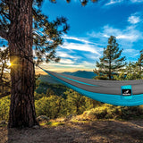 Double Portable Camping Hammock With Ropes - Sky Blue & Grey