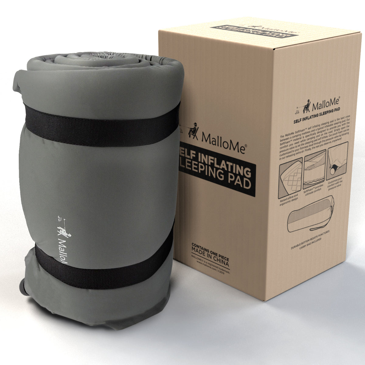 MalloMe Sleeping Pad Camping Air Mattress Self Inflating Mat Bed Gre