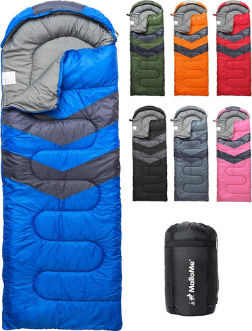 MalloMe Sleeping Bags for Adults Cold Weather & Warm - Backpacking Camping Sleeping Bag for Kids 10-12, Girls, Boys - Lightweight Compact Camping Essentials Gear Accessories Hiking Sleep Must Haves ( 0°F to 45°F)