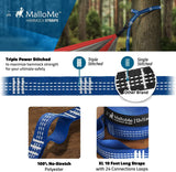 MalloMe XL Hammock Straps - Hammock Tree Straps Set Versatile Heavy Duty (2 Straps Included 500 lbs Each) 26 Loops & 100% No Stretch Suspension System Kit Camping Accessories (Carabiners NOT included)