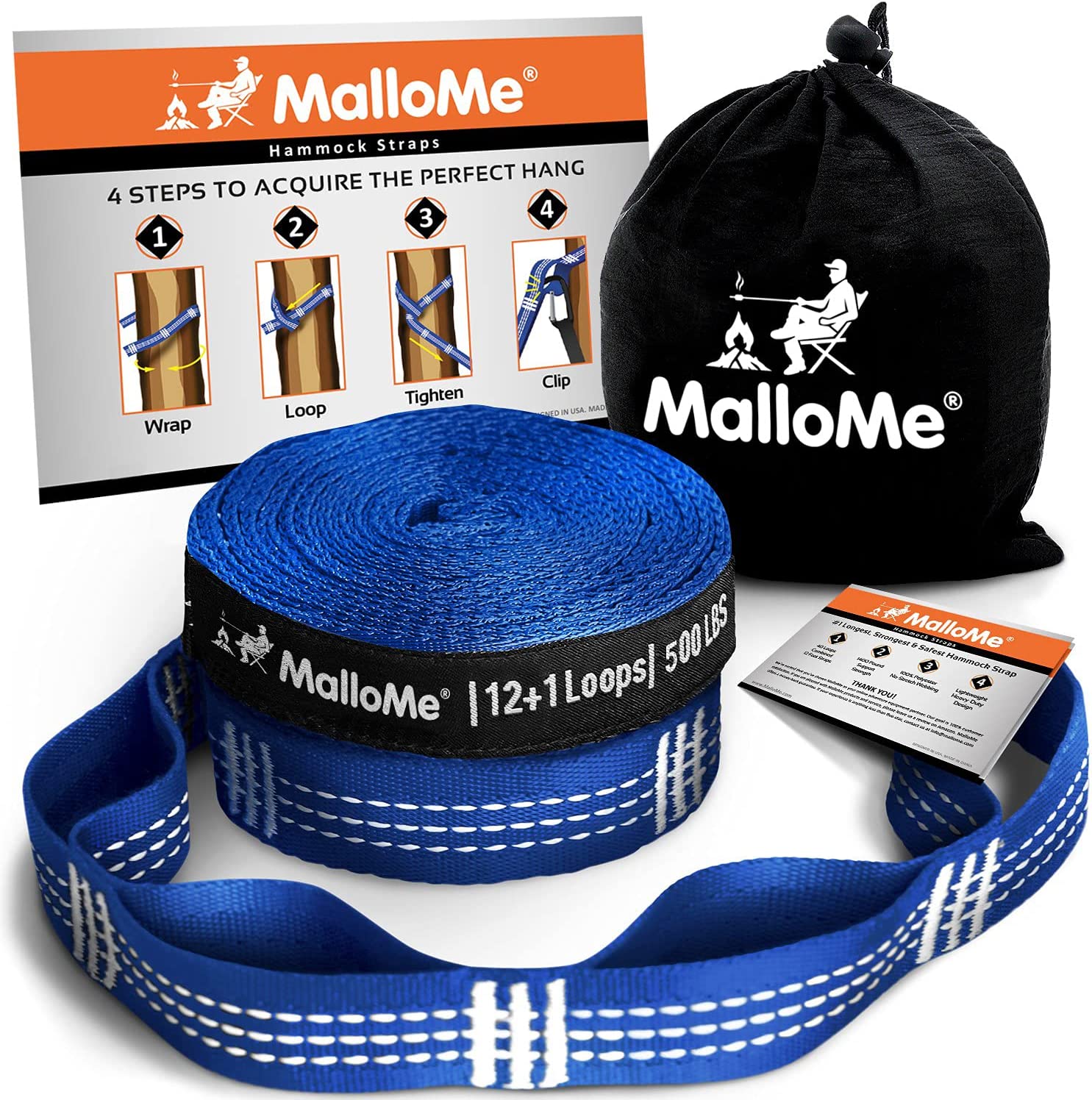 2-Pack Hammock Straps With Carabiners - 3m Long, 19 Loops Each, Easy Setup & Tree Friendly