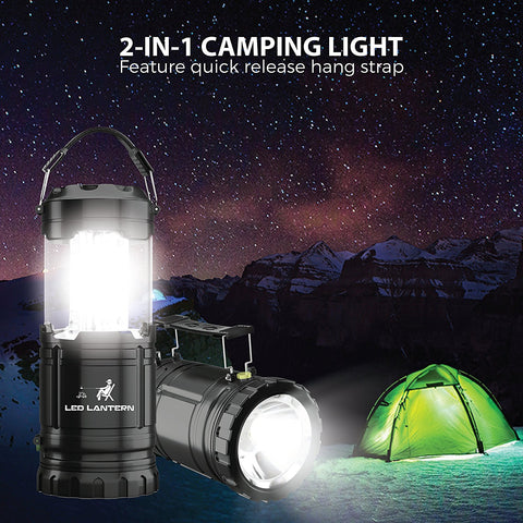 MalloMe LED Camping Lantern Flashlights 2 Pack - Super Bright - 350 Lumen  Portable Outdoor Lights - AA Batteries Required, Not Included (Black