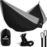 Double Portable Camping Hammock With Ropes - Black & Grey