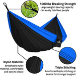 Double Portable Camping Hammock With Straps - Black & Blue