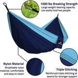 Double Portable Camping Hammock With Straps - Blue & Sky blue