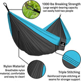 Double Portable Camping Hammock With Ropes - Dark Grey & Sky blue