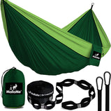 Double Portable Camping Hammock With Straps - Dark Green & Light Green