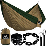 Double Portable Camping Hammock With Straps - Khaki & Dark Green