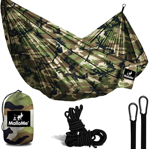 Double Portable Camping Hammock With Ropes - Military Camo