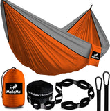 Double Portable Camping Hammock With Straps - Orange & Grey