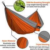 Double Portable Camping Hammock With Straps - Orange & Grey