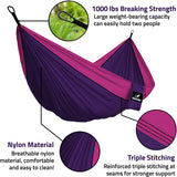 Double Portable Camping Hammock With Ropes - Purple & Fuchsia
