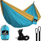 Double Portable Camping Hammock With Ropes - Sky Blue & Gold
