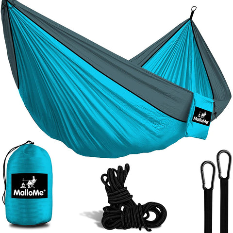 Double Portable Camping Hammock With Ropes - Sky Blue & Grey