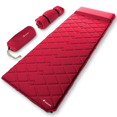MalloMe Sleeping Pad Camping Air Mattress – Self Inflating Mat Bed Red - MalloMe